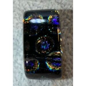 Dichroic Glass Pendant Black Iridescent Circles‎ Dichromium Jewelry Art Cabochon